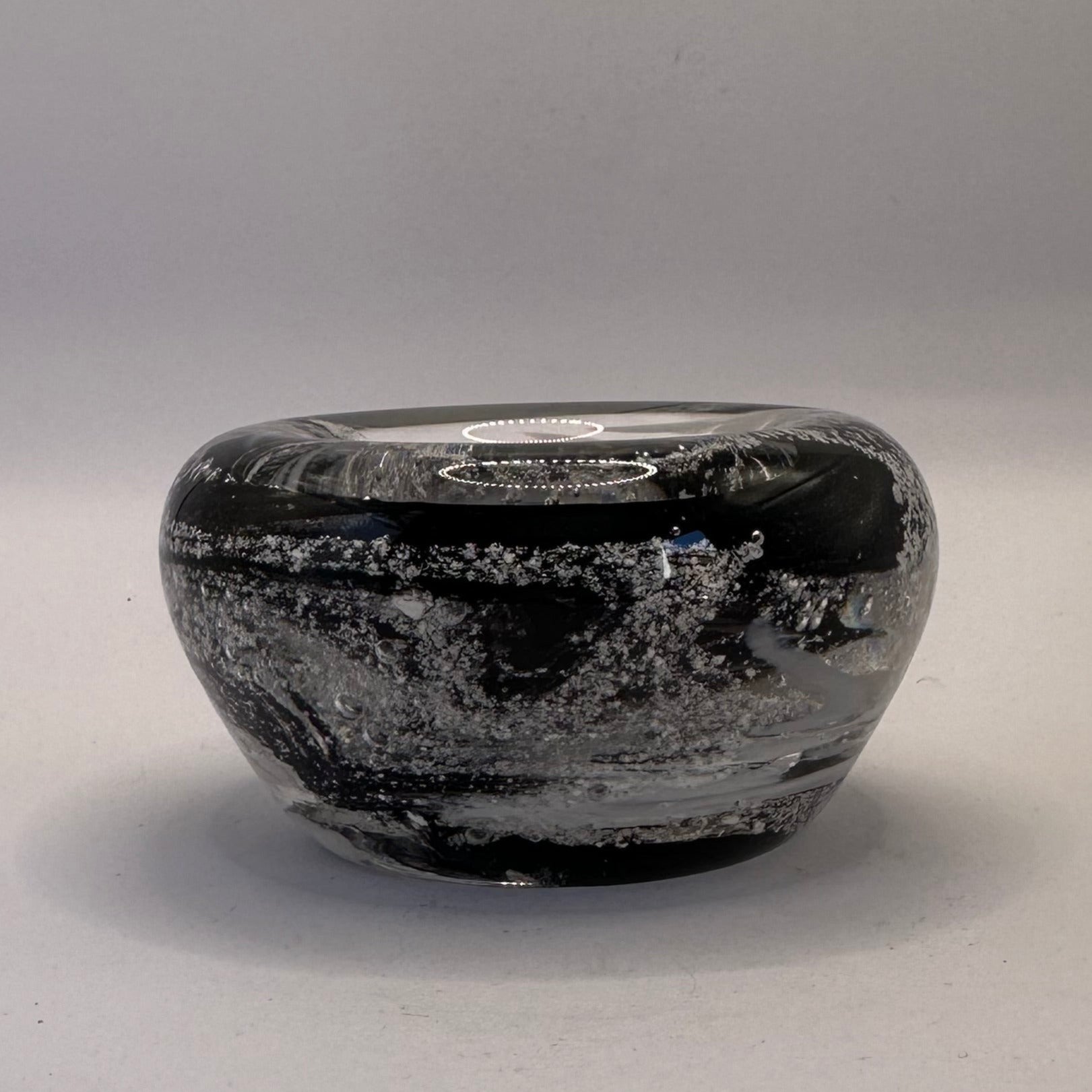 Black and white Cremation ashes into glass tea light candle holder