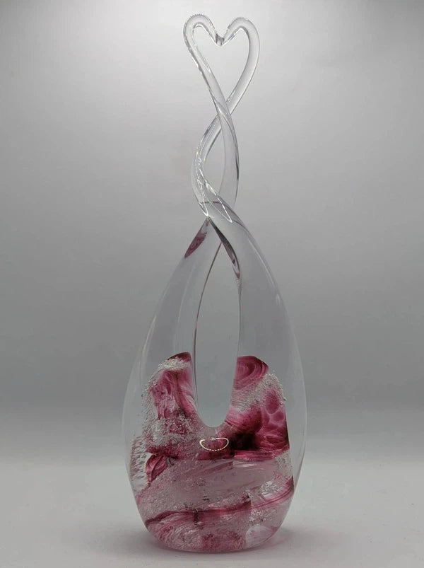 Ashes to Glass Heart Sculpture-Cremation Ashes Glass-Stuart Wiltshire Glass Outlet-Ruby & Baby Pink with Ashes-Stuart Wiltshire Glass Ltd