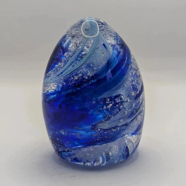 Ashes to Glass Oval Paperweight-Cremation Ashes Glass-Stuart Wiltshire Glass Outlet-Royal Blue & Gold with Ashes-Stuart Wiltshire Glass Ltd