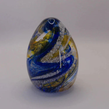 Ashes to Glass Oval Paperweight-Cremation Ashes Glass-Stuart Wiltshire Glass Outlet-Royal Blue & Gold with Ashes-Stuart Wiltshire Glass Ltd