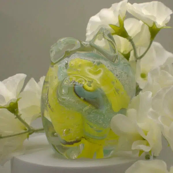 Ashes to Glass Pig-Cremation Ashes Glass-Stuart Wiltshire Glass Outlet-Lemon Yellow & Turquoise with Ashes-Stuart Wiltshire Glass Ltd