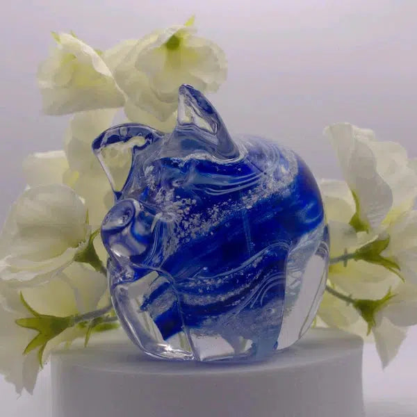 Ashes to Glass Pig-Cremation Ashes Glass-Stuart Wiltshire Glass Outlet-Royal Blue & Baby Blue with Ashes-Stuart Wiltshire Glass Ltd