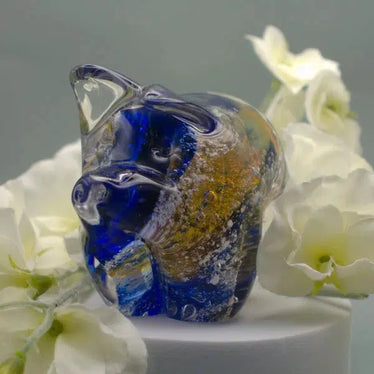 Ashes to Glass Pig-Cremation Ashes Glass-Stuart Wiltshire Glass Outlet-Royal Blue & Gold with Ashes-Stuart Wiltshire Glass Ltd