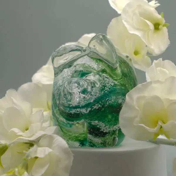 Ashes to Glass Pig-Cremation Ashes Glass-Stuart Wiltshire Glass Outlet-Spring Green with Ashes-Stuart Wiltshire Glass Ltd