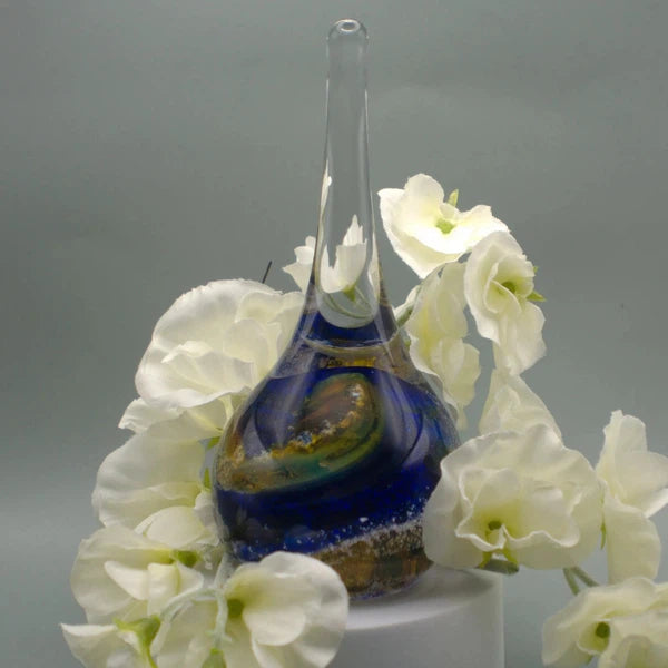 Ashes to Glass Ring Stand-Cremation Ashes Glass-Stuart Wiltshire Glass Outlet-Royal Blue & Gold with Ashes-Stuart Wiltshire Glass Ltd