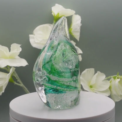 Ashes to Glass Fish-Cremation Ashes Glass-Stuart Wiltshire Glass Outlet-Spring Green with Ashes-Stuart Wiltshire Glass Ltd