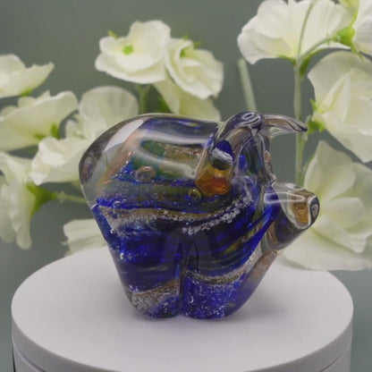 Ashes to Glass Pig-Cremation Ashes Glass-Stuart Wiltshire Glass Outlet-Royal Blue & Gold with Ashes-Stuart Wiltshire Glass Ltd