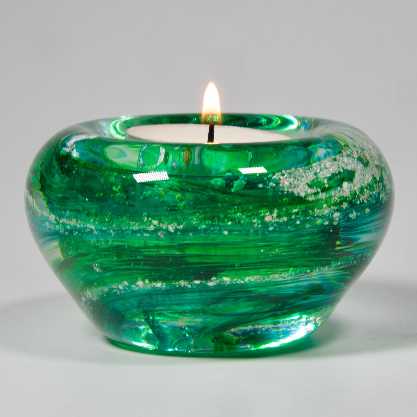 Spring green Cremation Ashes into Glass Tea Light Candle Holder